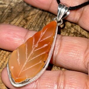 Carved Carnelian Leafy Pendant 2 1/4”